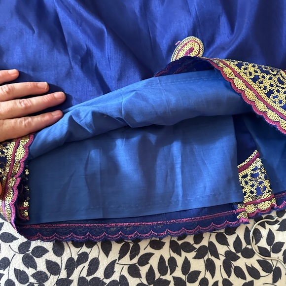 Vintage Blue Embroidered Gold Sequins Paisley All Over Embellished Trim Skirt - Picture 4 of 15